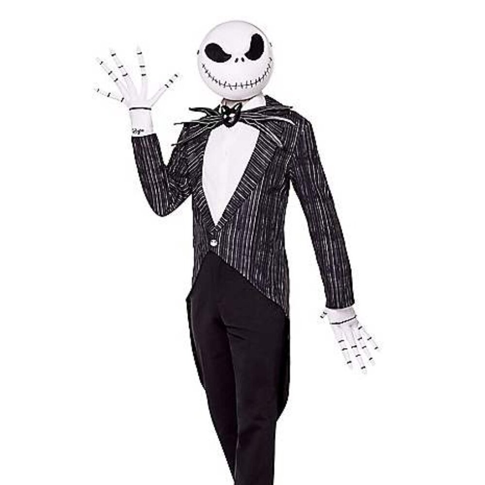 Jack Skellington Nightmare Before Christmas Costume, Mask, Gloves Adult XL 42-46